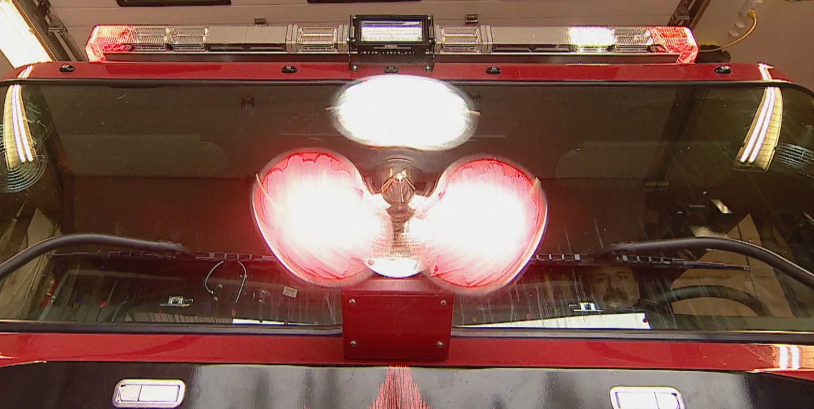 It's a 3-light carousel with 18 light-emitting diodes in each light, and it spins at more than 3 times per second. (Monty Kruger/CBC)